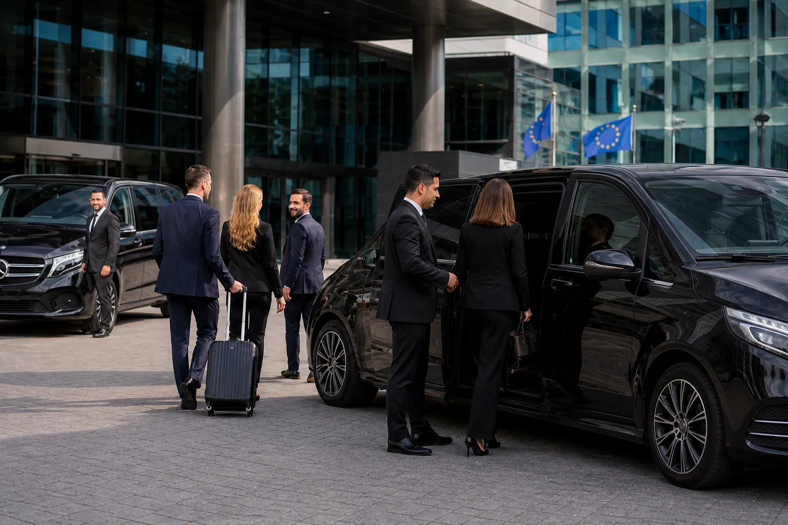 Groupe montant dans un minivan de transfert privé au Maroc