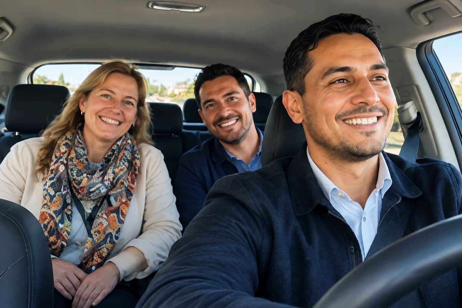 Chauffeurs professionnels à côté de véhicules de transfert privé dans un aéroport marocain