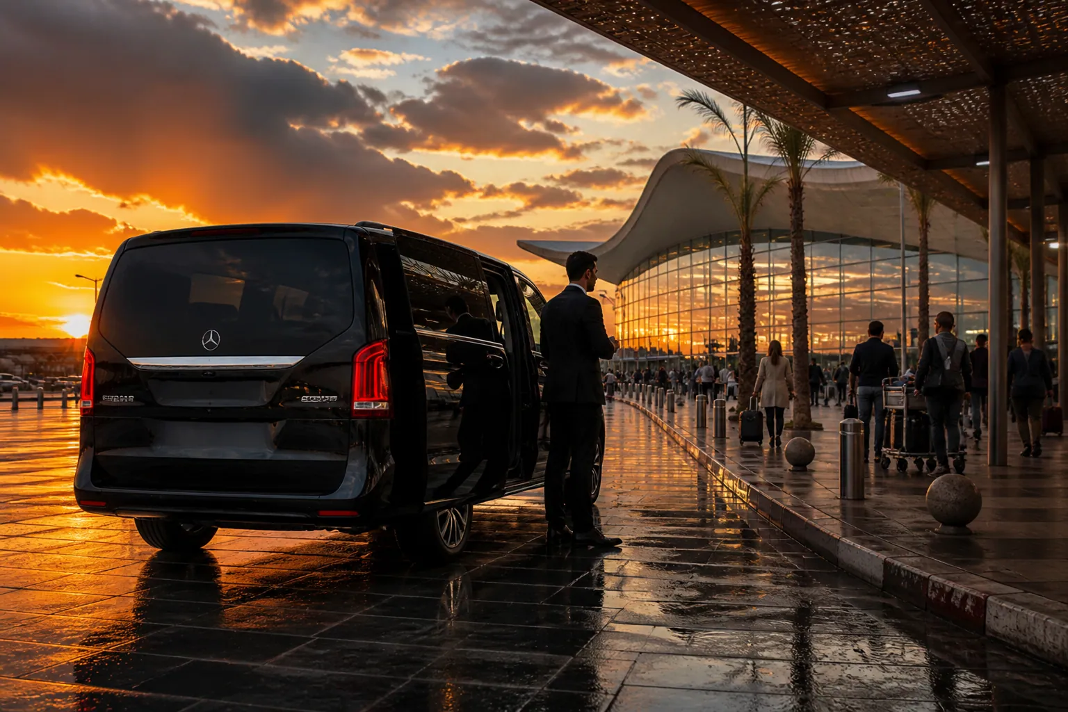 Véhicule de transfert privé en attente des arrivées à l'aéroport Marrakech Ménara