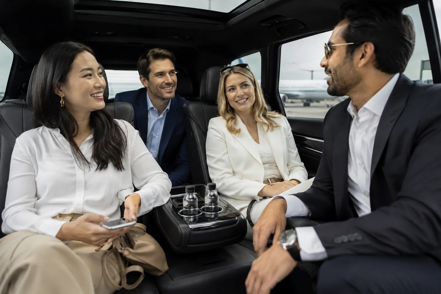 Minivan and sedan fleet staged for a Morocco hotel conference transfer