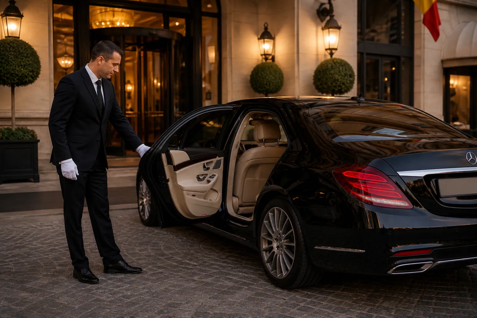 Transfert privé déposant un hôte à l'entrée d'un hôtel ou riad au Maroc